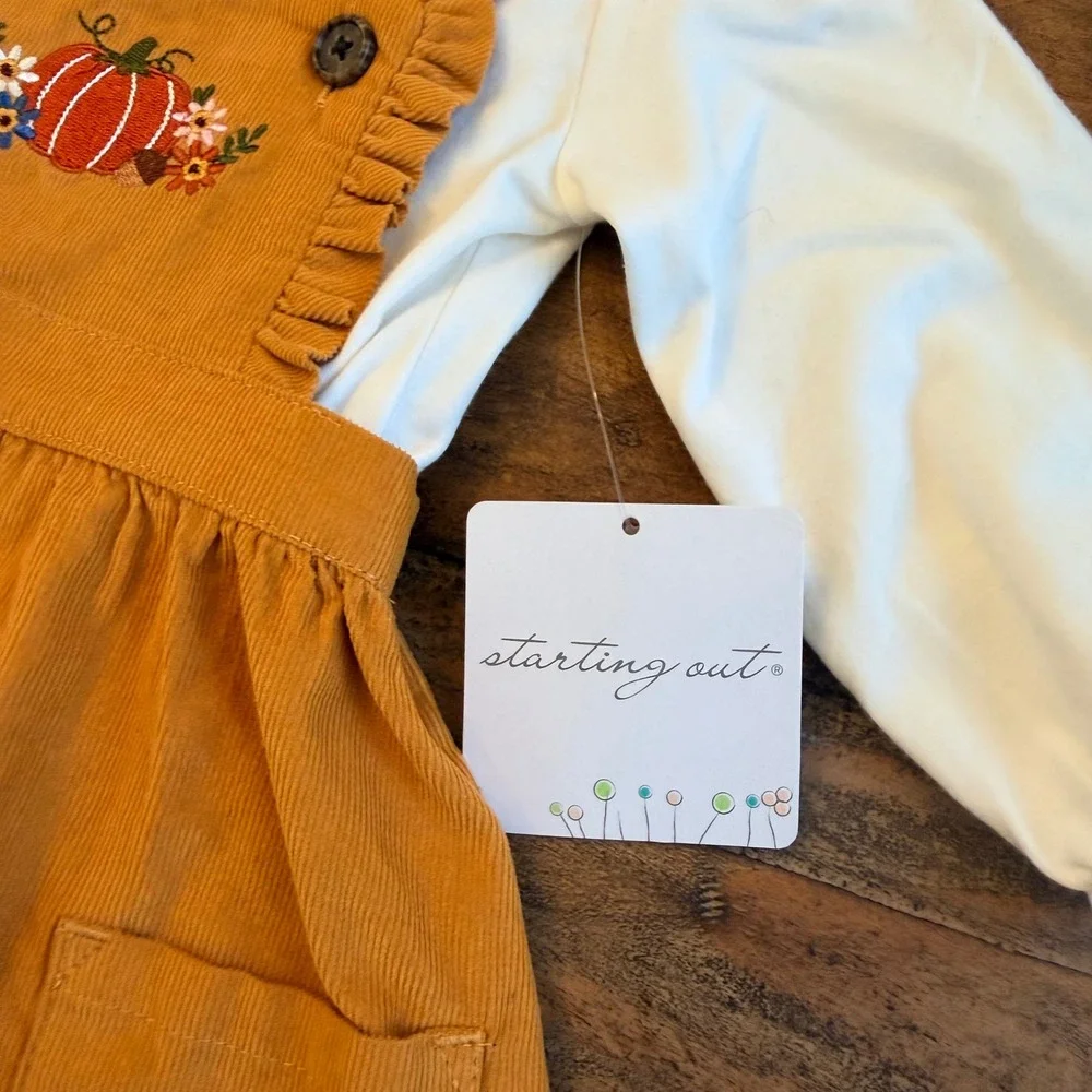 Starting Out Baby Girl Embroidered Pumpkin Corduroy Jumper Set Fall‎ Cottage 12M